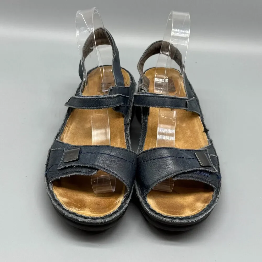 Naot Papaya Women's 9.5 Navy Leather Strappy Sandals Wedge Classic Comfort